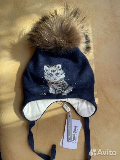 Шапка синяя с кошечкой Dan&Dani