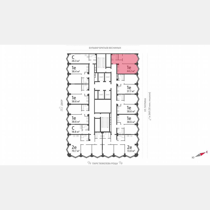 1-к. квартира, 44,2 м², 11/43 эт.