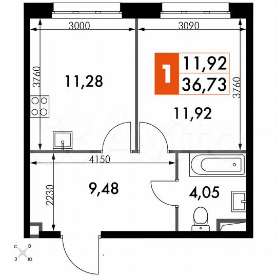 1-к. апартаменты, 36,7 м², 2/15 эт.