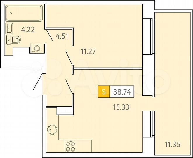 1-к. квартира, 35,3 м², 13/16 эт.
