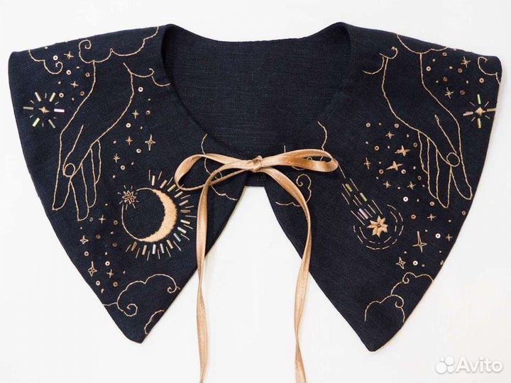 Накладной/съемный воротничок с ручной вышивкой