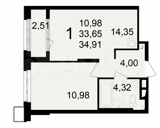 1-к. квартира, 34,9 м², 19/23 эт.