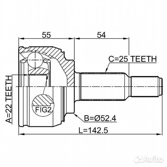 Шрус наружный 22x52.4x25