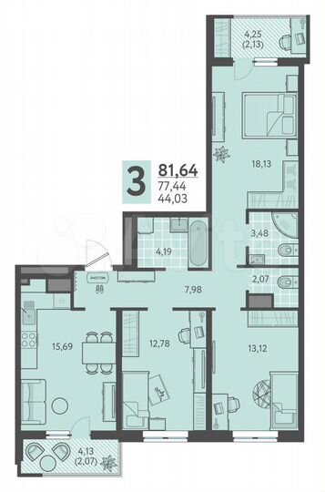 3-к. квартира, 81,6 м², 14/18 эт.