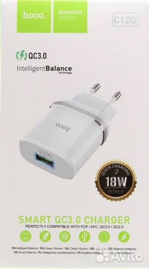 Зарядное устройство USB 3A, hoco C12Q Smart 18W, Q
