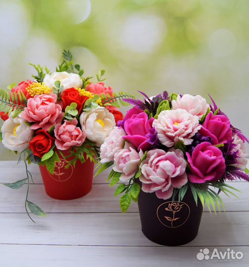 Мыло ручной работы. Букеты из пионов и роз