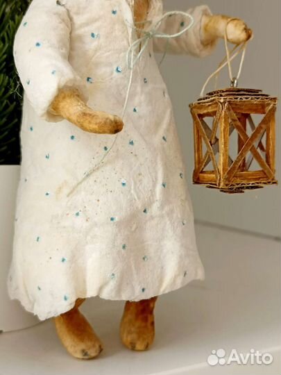 Мишка с фонариком, ватная ёлочная игрушка