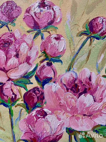 Круглая картина «Пионы»