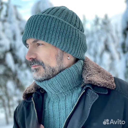 Комплект мужской вязаный. Шапка снуд честа/комфи