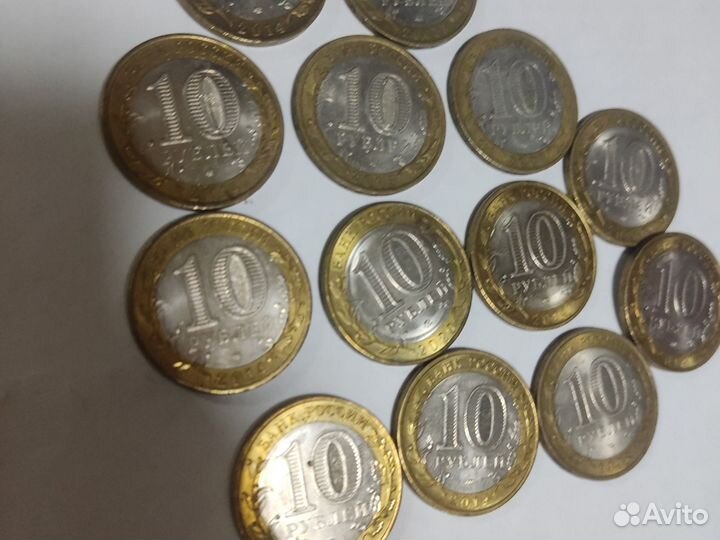 10 рублёвые юбилейные монеты 98шт 5000р