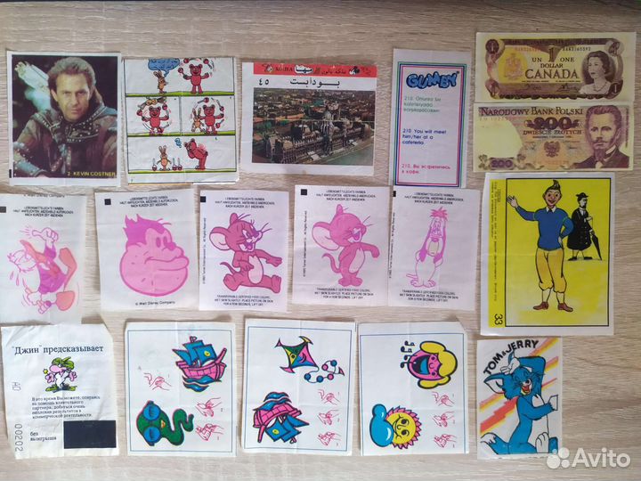 Вкладыши, фантики от жвачки, переводилки