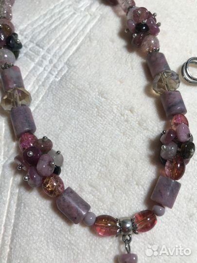 Колье Родонит, Раухтопаз, Турмалин