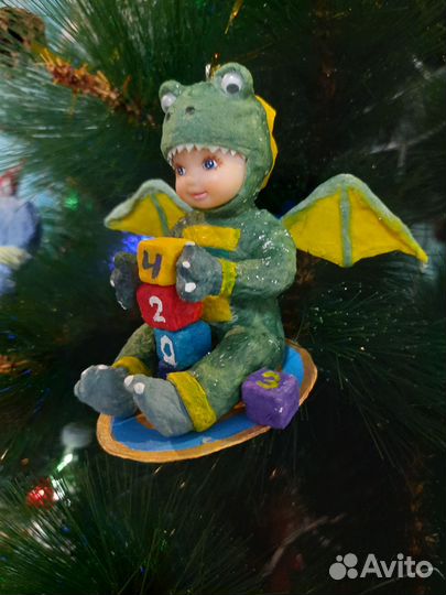 Ватная елочная игрушка дракоша