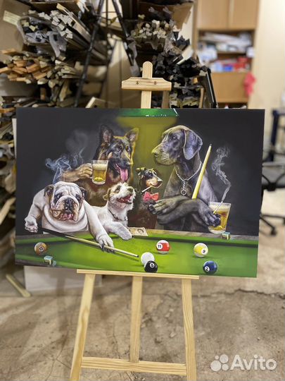 Картины Собаки играют в бильярд