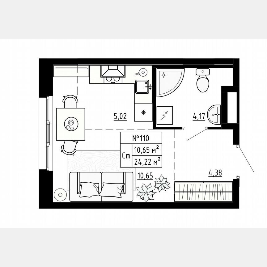 Квартира-студия, 24,2 м², 1/4 эт.