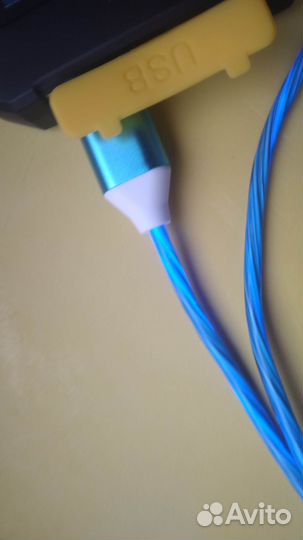 Шнур USB - USB type-C светящийся синий 2 метра
