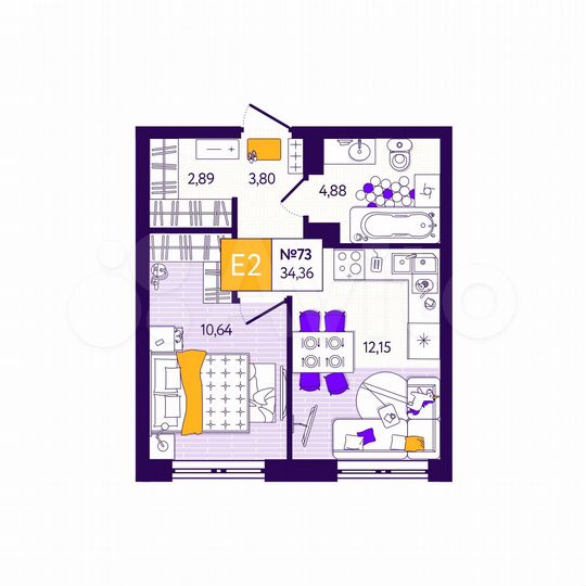 1-к. квартира, 34,4 м², 5/11 эт.