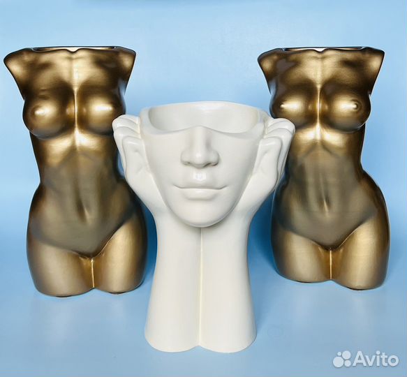 Гипсовые вазы/кашпо лицо/торс женский