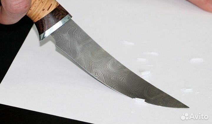 Нож Филейка малая сталь дамаск, рукоять береста дю