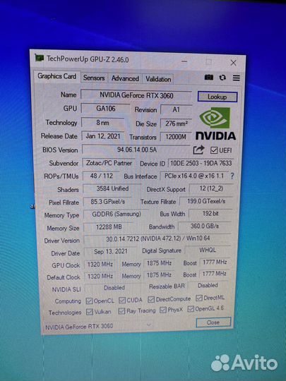 12Gb Zotac RTX 3060 Twin Edge, Samsung, в идеале