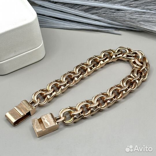 Золотой массивный браслет Бисмарк Спаси и Сохрани