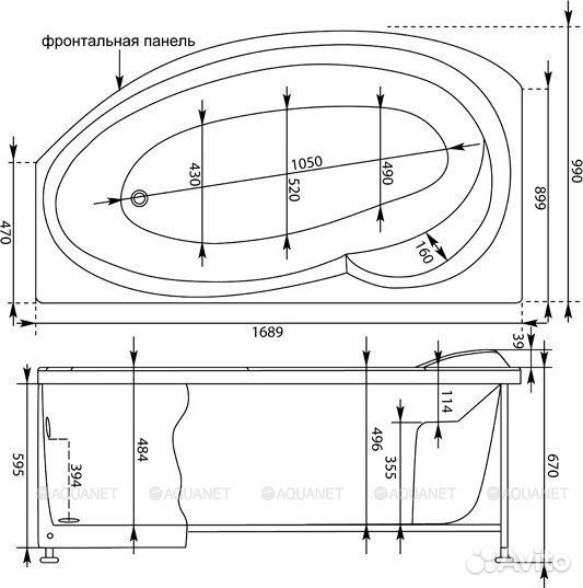 Акриловая ванна Aquanet Jersey 170x90 R/L для дома