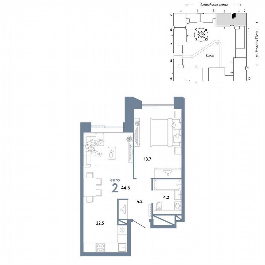 1-к. квартира, 44,6 м², 16/38 эт.