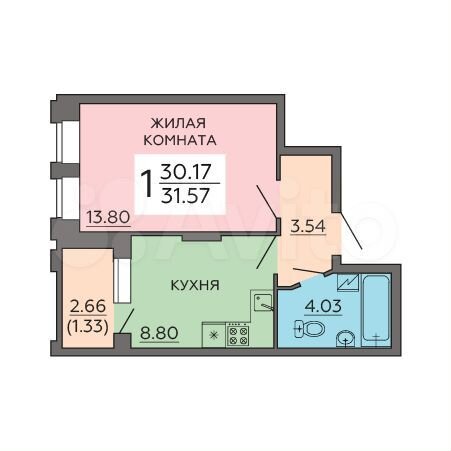 1-к. квартира, 31,6 м², 2/21 эт.
