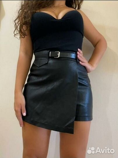 Кожаная юбка шорты