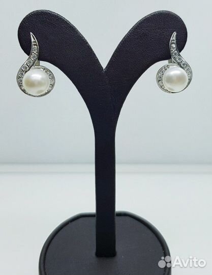 Крупные серебряные серьги с жемчугом