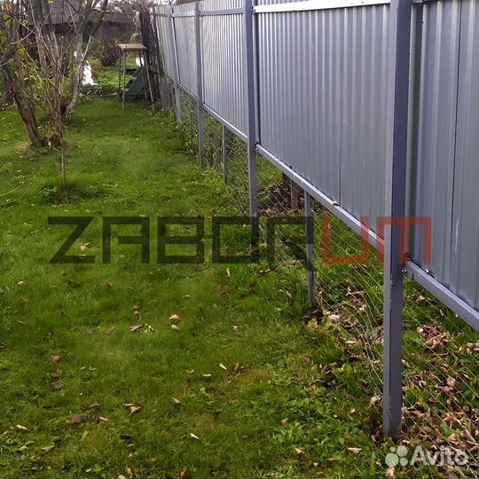 Комбинированный забор профлист и сетка Луховицы