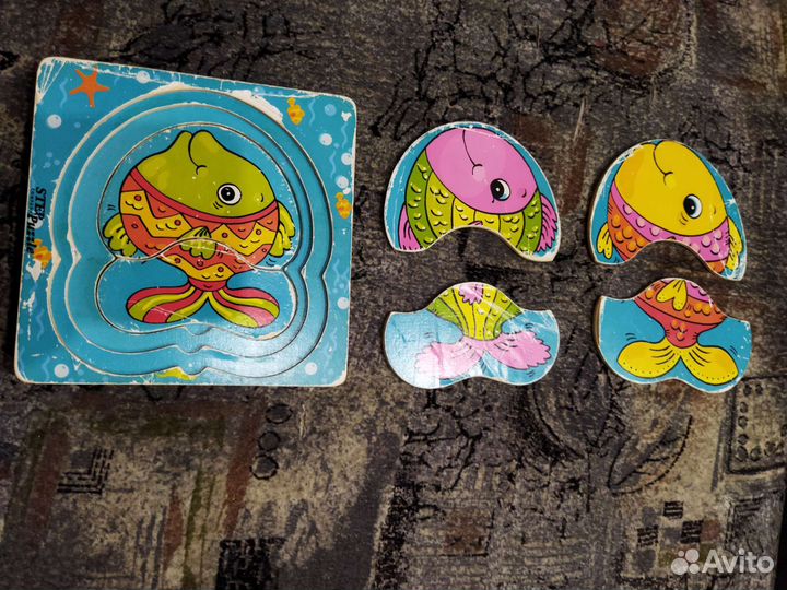 Деревянные пазлы вкладыши Рыбки