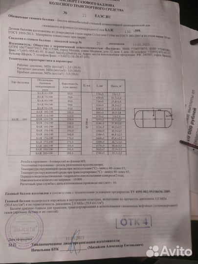 Газовый баллон на газель