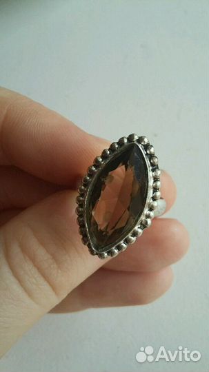 Серебряное кольцо винтаж с раухтопазом дымчатым кв