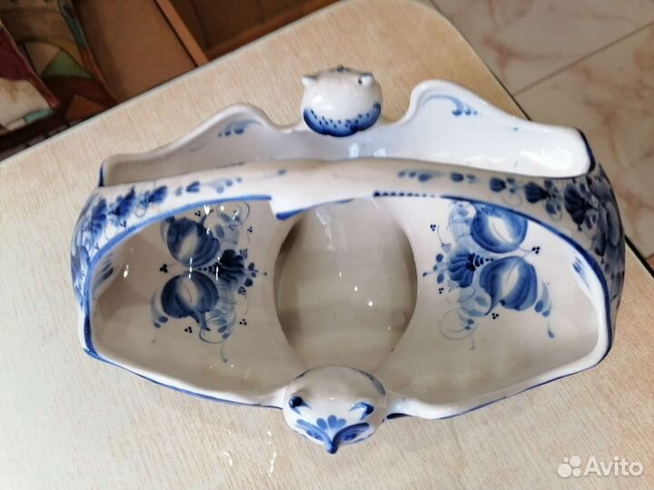 Гжель авторская конфетница Сова авт. Исаев С