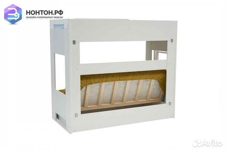 Двухъярусная кровать с диван-кроватью желтый / бел