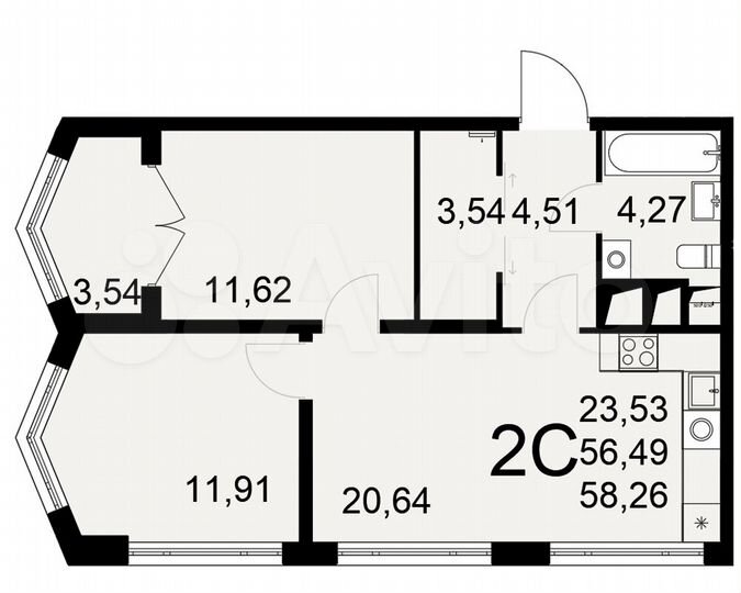 2-к. квартира, 58,3 м², 3/25 эт.
