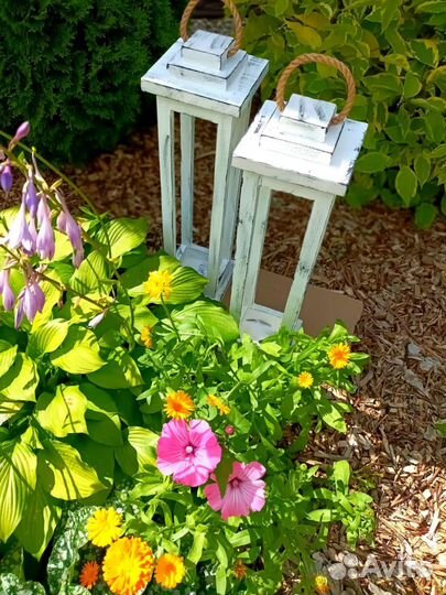 Санки, фонари деревянные декоративные