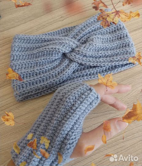 Комплект повязка на голову и митенки