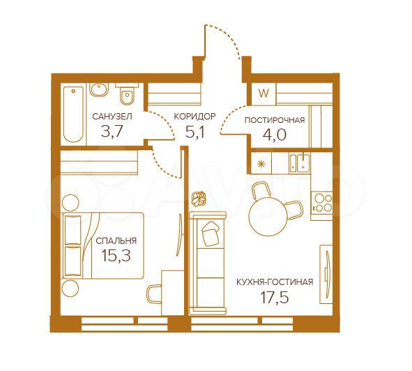 1-к. квартира, 45,5 м², 8/8 эт.