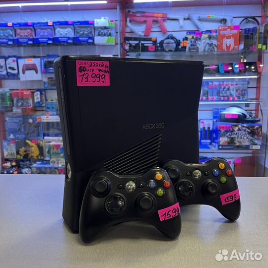 Xbox 360 slim freeboot 250gb 50игр + 2 геймпада