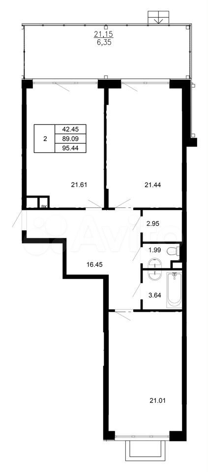 3-к. квартира, 95,3 м², 1/4 эт.