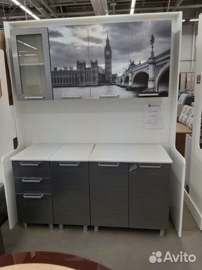 Кухня 1,6 метра мдф Черный титан с фотопечатью