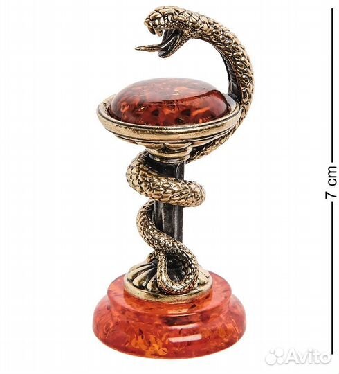 Фигурка Змея сосуд Гигеи (латунь, янтарь) A2163215