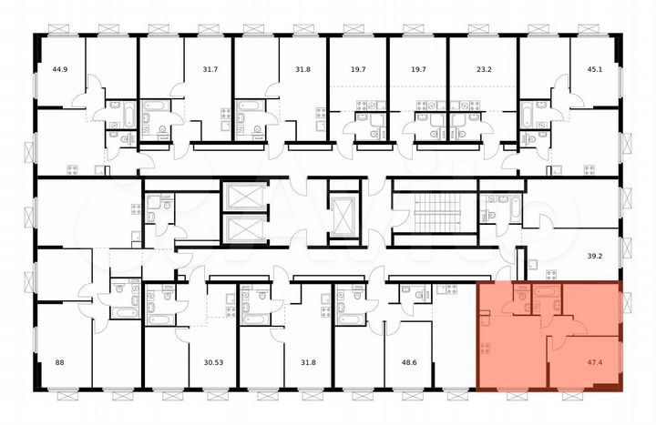 2-к. квартира, 47,4 м², 10/25 эт.