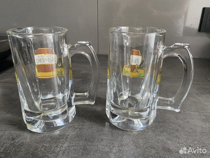 Пивная кружка стеклянная Золотая бочка, 2 шт