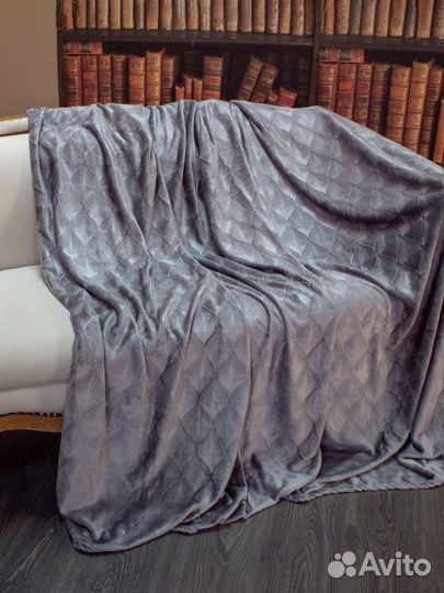 Плед велсофт 200х220 см серый на кровать