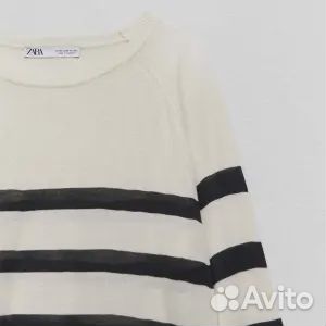 Свитер Zara Basic Knit, темно-синий/белый