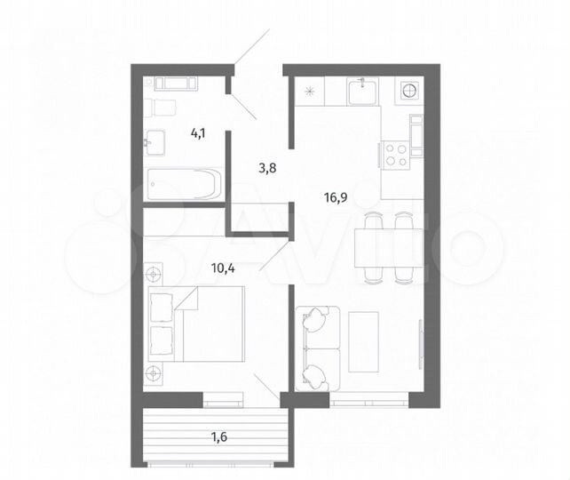 1-к. квартира, 38,4 м², 4/5 эт.