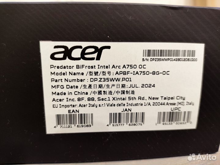 Видеокарта Acer Intel Arc A750 Predator BiFrost OC